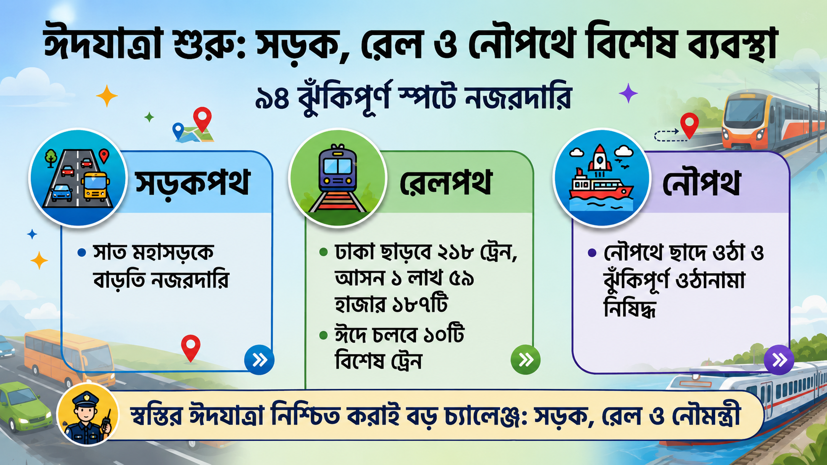 শুরু হলো ঈদযাত্রা, সড়ক-রেল-নৌপথে বিশেষ প্রস্তুতি